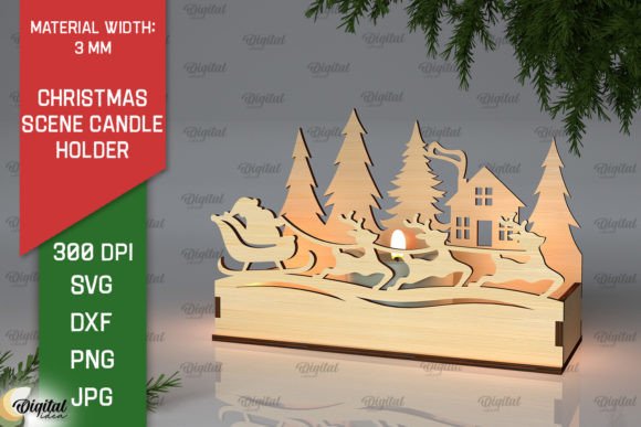Christmas Scene Candle Holder Laser Cut