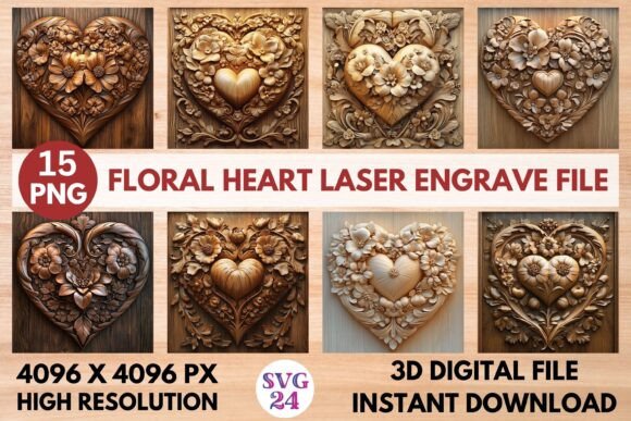 Floral Heart Laser Engrave File