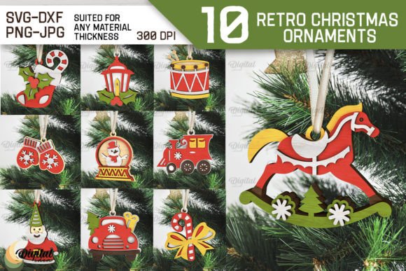 Retro Christmas Ornament LaserCut Bundle